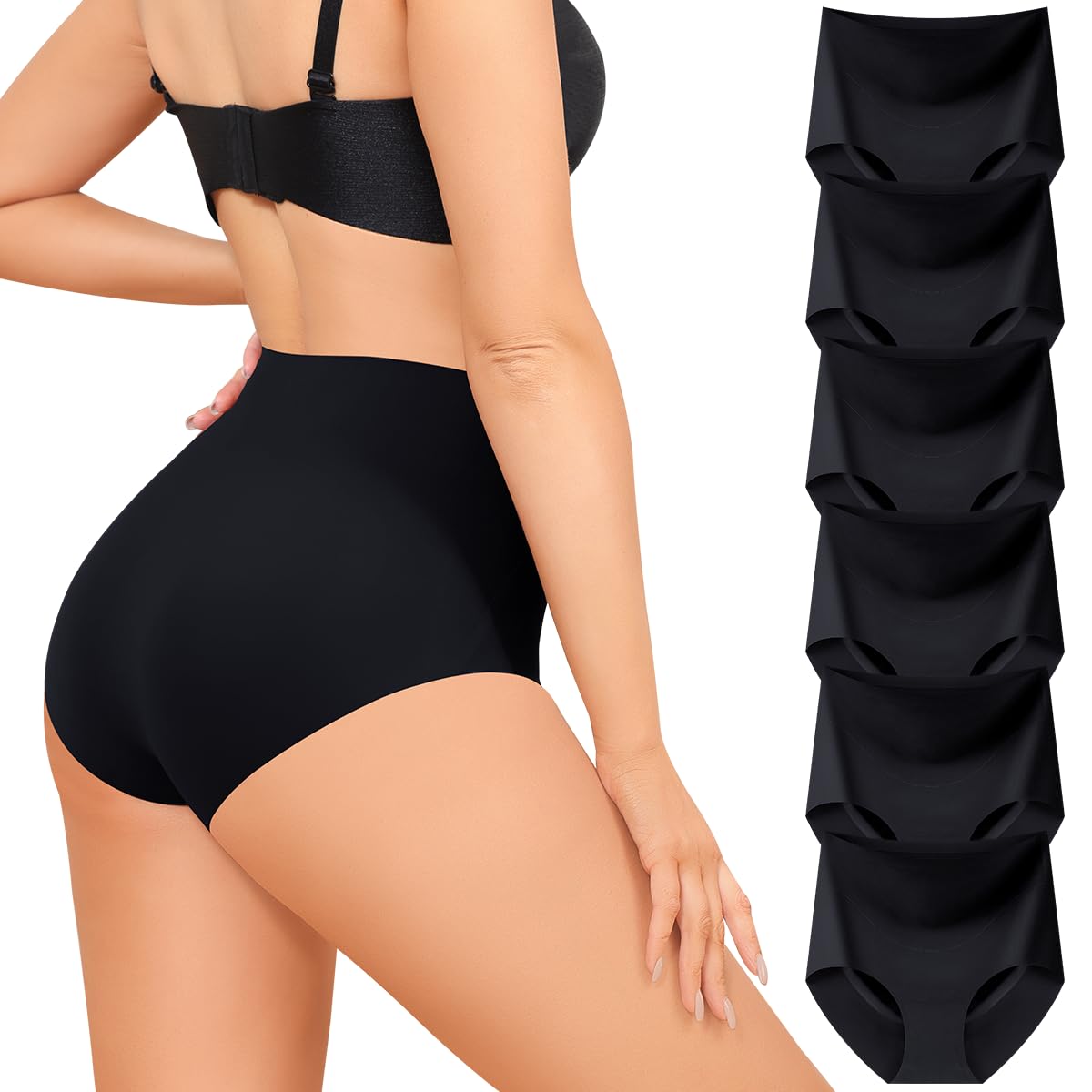LEVAO Ropa interior sin costuras de cintura alta para mujer, cobertura completa, bragas invisibles para mujer, paquete de 6 unidades S-XXL
