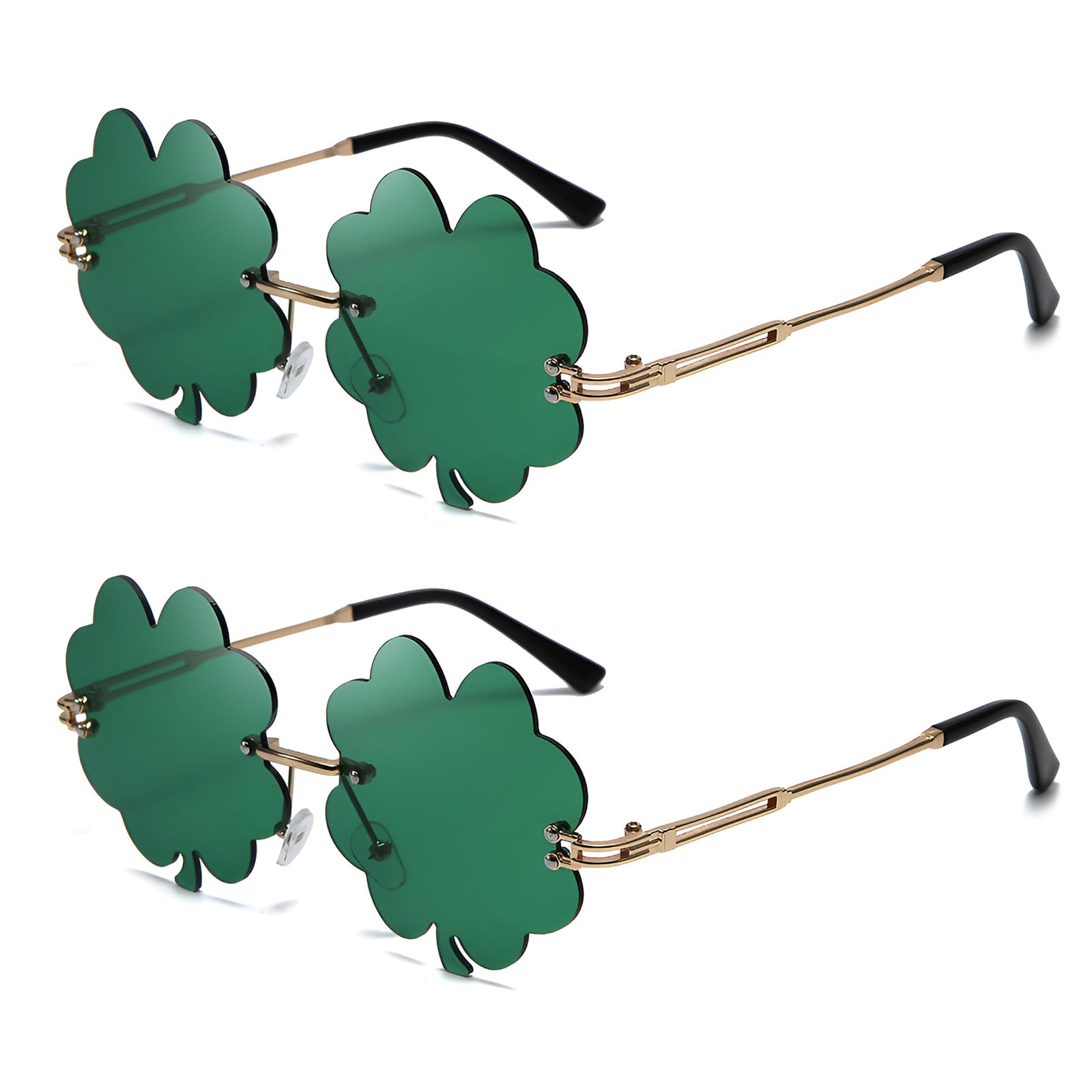 HSMHLYYB St Patricks Day Glasses, 2 works of Four Leaf Clover Glasses, Green Leprechaun Costume Glasses