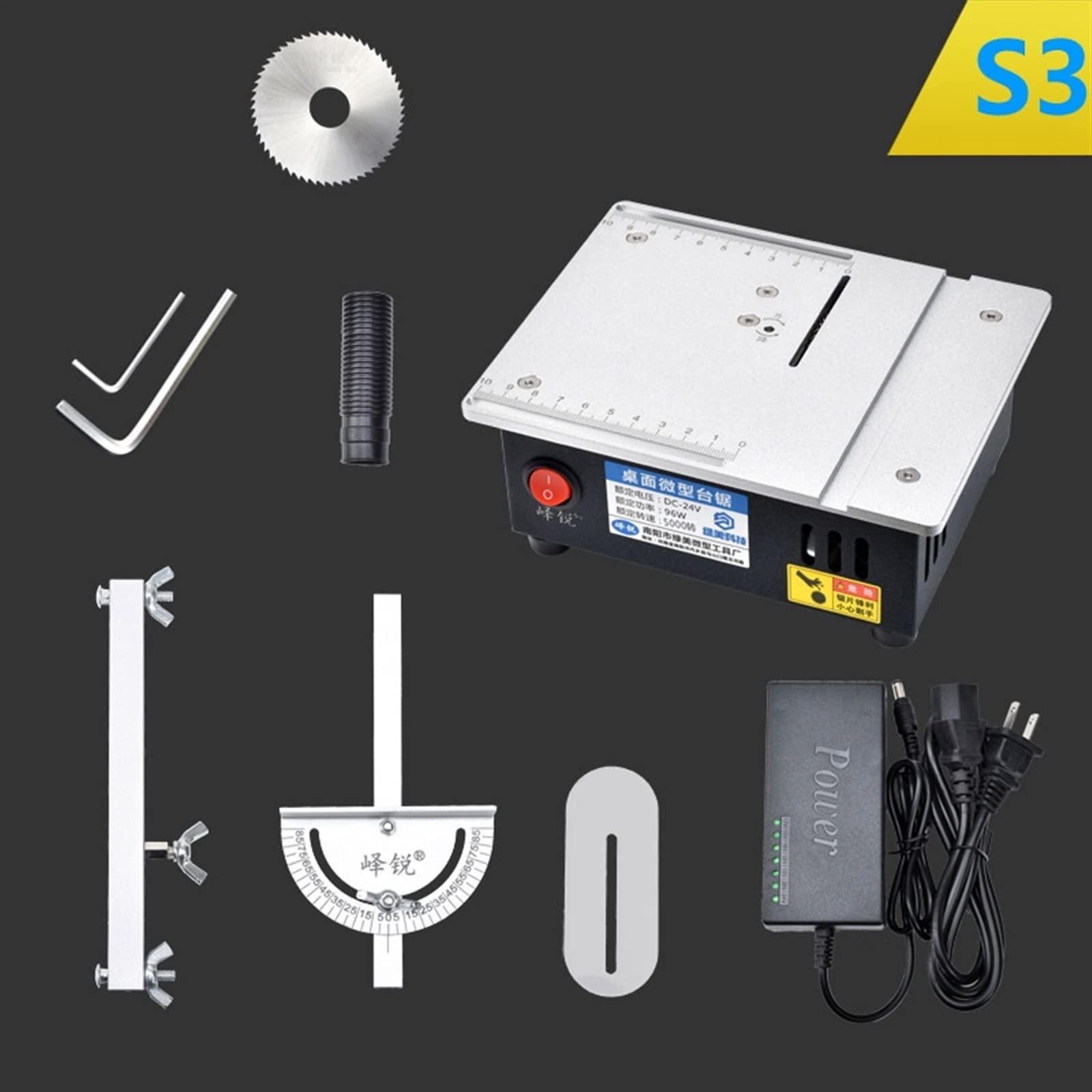 Mini sierra de panel mesa S3, banco pequeña eléctrica for carpintería, modelo Hobby hecho a mano, herramienta corte for manualidades, Motor 775 63mm/2,5 pulgadas,Maquinaria eficiente
