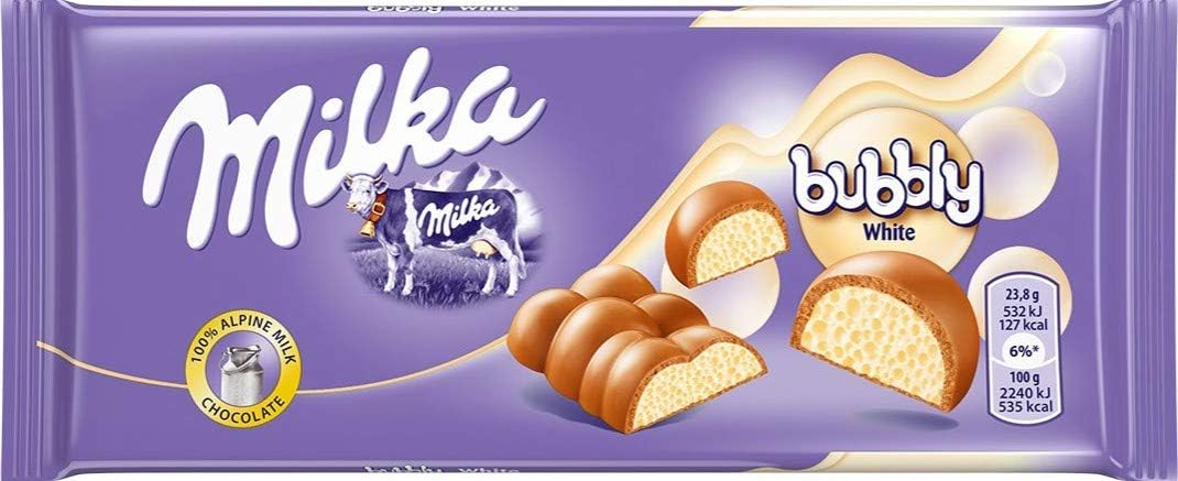 Bubbly Milk & White Chocolate Bar 95g (Pack of 10)