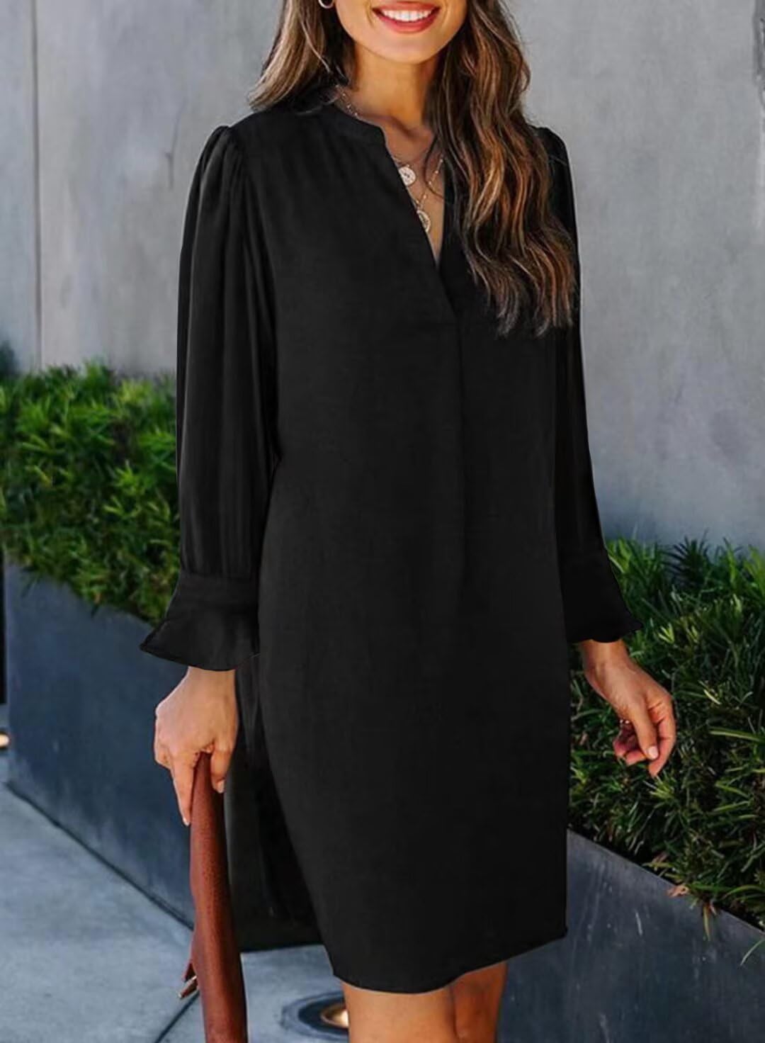 Wkior Long Sleeve Dress for Women V Neck Casual Cute Loose Flowy Swing Shift Dresses(S-2XL) - Image 4