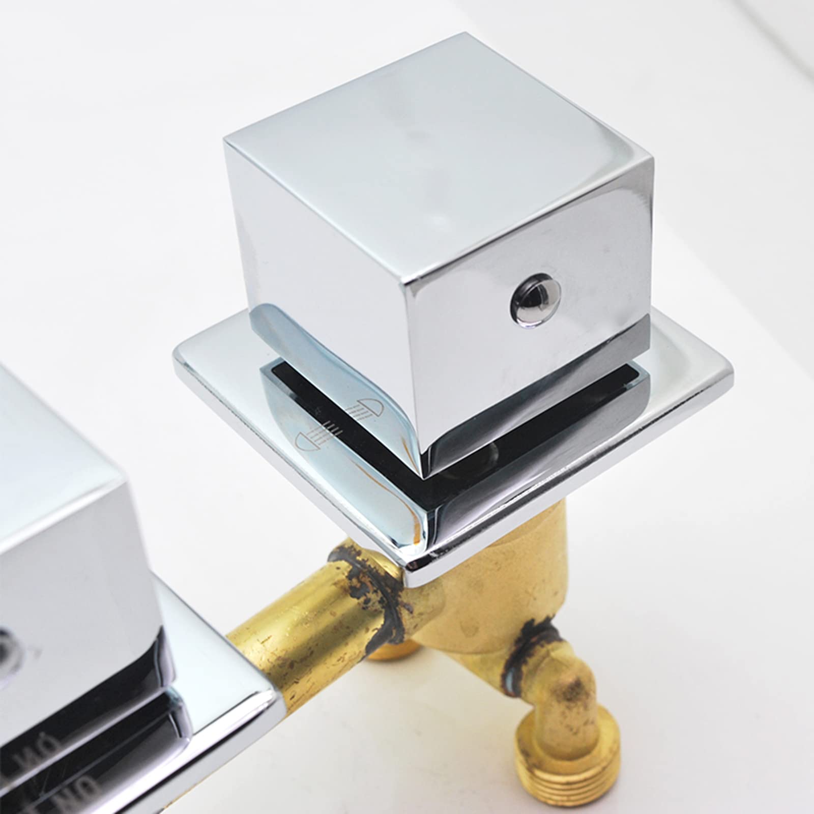 Desviador 2/3 Vías Ducha Cascada Bañera Termostato Grifo, Electrochapado una Pieza Cuadrado 3 Manijas Mezclador para Baño, G1/2" Grifos Termostáticos, Manija Triple (2 Vías)