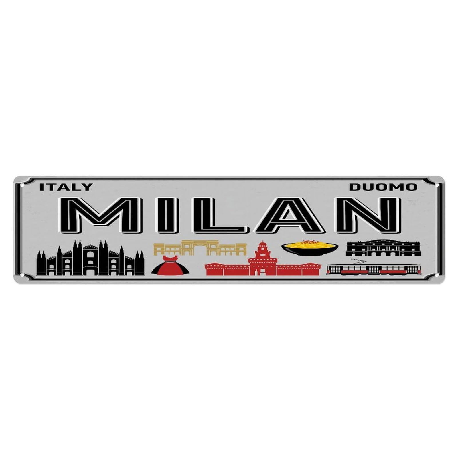 Tgrcjimh Style Metal Tin Sign Vintage Travel Milan Italy Duomo Fashion