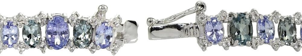 Ice Gems Sterling Silver Tanzanite, Blue and White Topaz Oval Tennis Bracelet