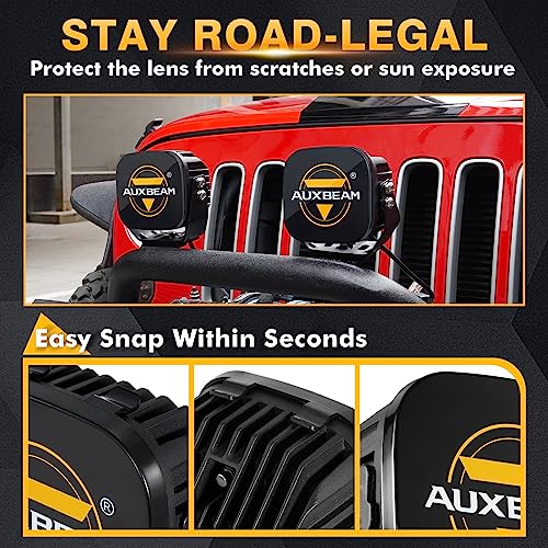 Image of Auxbeam XP-Ultra Series 5 Inch Black Protective Light Covers, Cube Offroad Lens Cap, On Road & Off Road Compliant, Square Pod Light Lid, Snap-On Design, 2 Packs