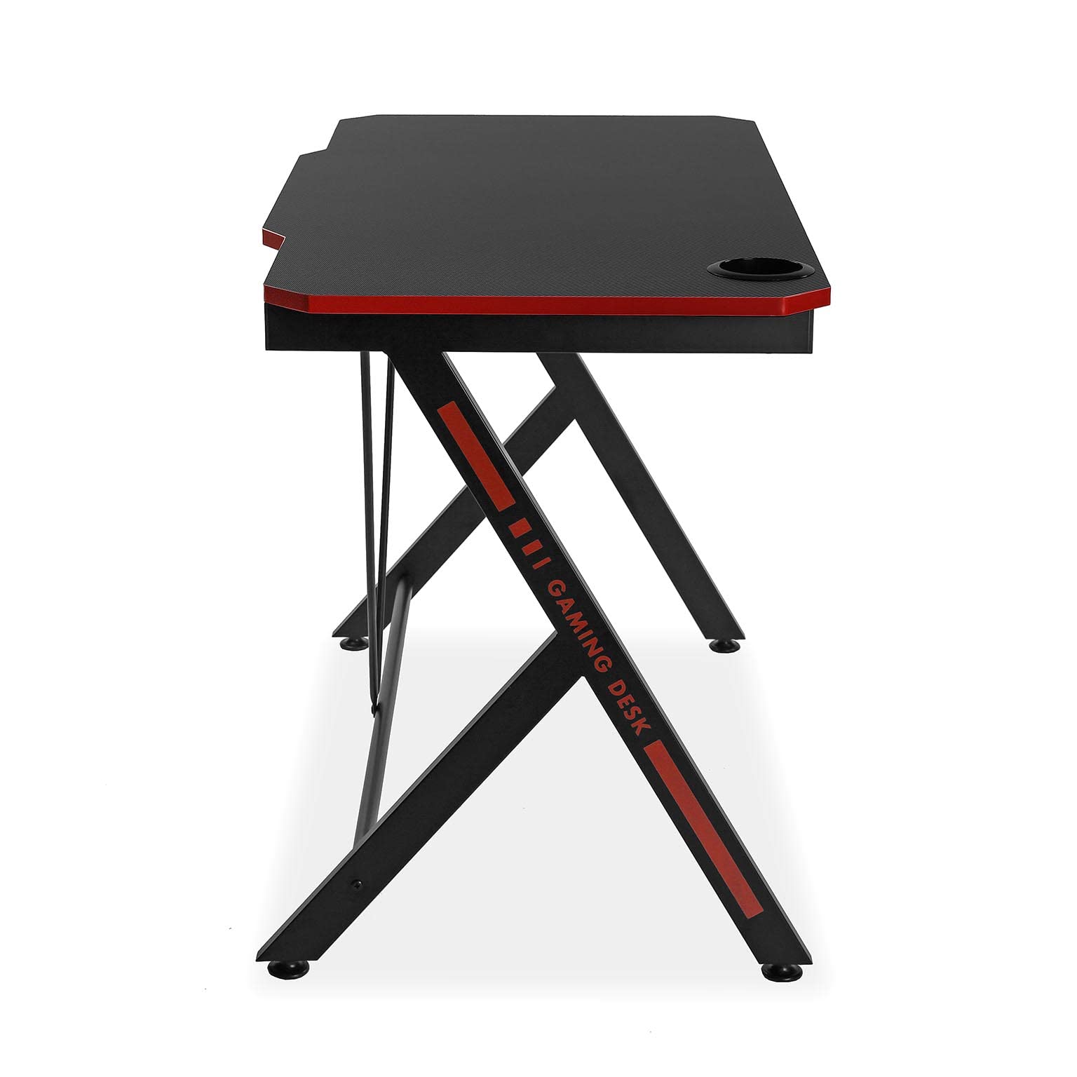 Versa Pablo stół do gier komputerowych, stół do pokoju lub gabinetu, uchwyt na kaski i napoje, wymiary (wys. x szer. x gł.) 76 x 60 x 120 cm, drewno i metal, czarno-czerwony