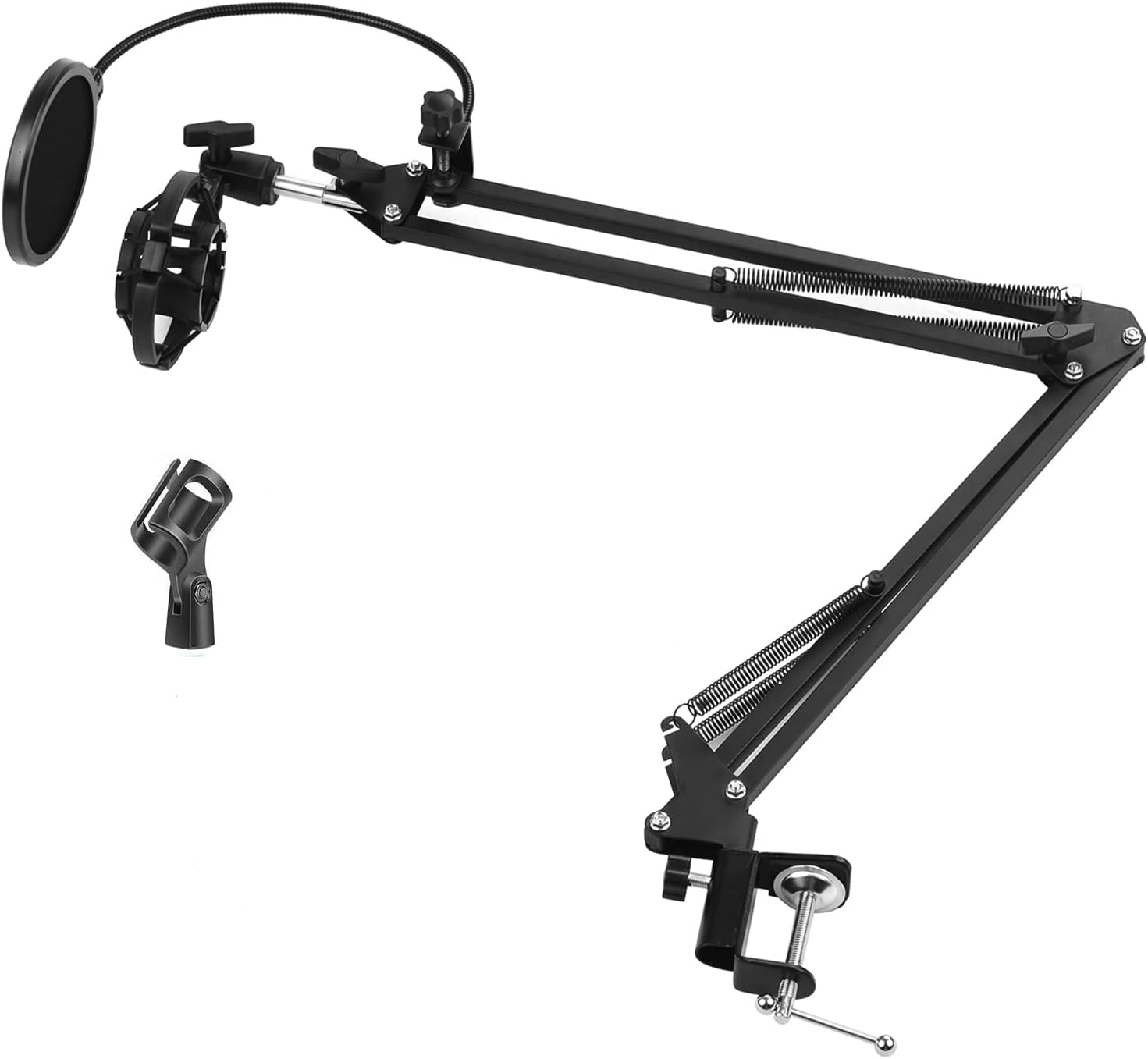 Microphone Stand Adjustable Foldable Microphone Stand Heaby Duty Metal Mic Arm Bracket with Shock Proof Holder Windshield Pop Filter for Studio Recording Live Video Broadcasting Online Singing