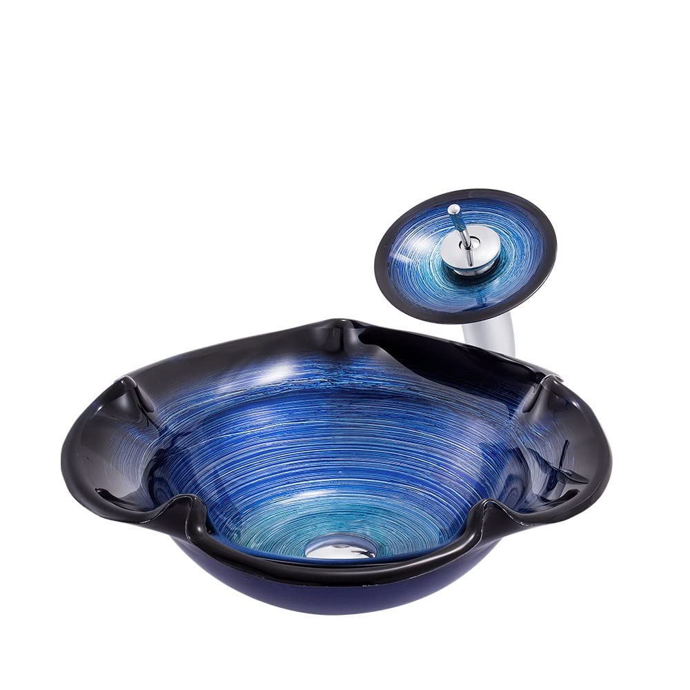 Teesong Sink Set Bathroom Sink Countertop Bathroom Vessel Sink Tempered Glass Countertop Modern Balcony Art Glassware Counter Basin