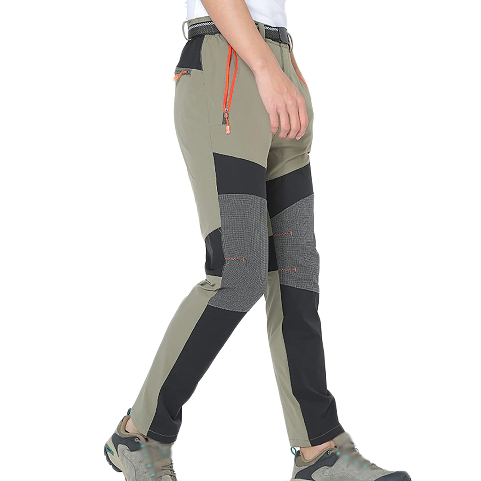 Hombres Pantalones de Senderismo Secado Rápido Senderismo Caza Pantalones de Pesca con Cinturón(Size:3XL,Color:Caqui)