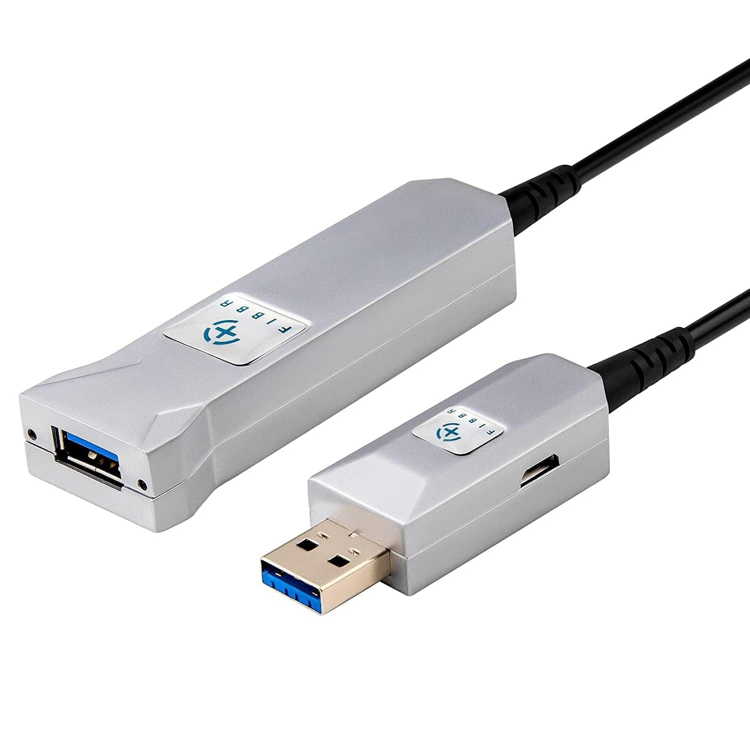 FIBBR USB A a A Attivo Prolungamento Cavo 10M, 5Gbps Cavo in Fibra USB 3.2 Gen 1 con Interfaccia di Ricarica USB 2.0, Lunga Distanza Trasmissione Ideale per Stampanti, Scanner, Machine Vision Sistemi