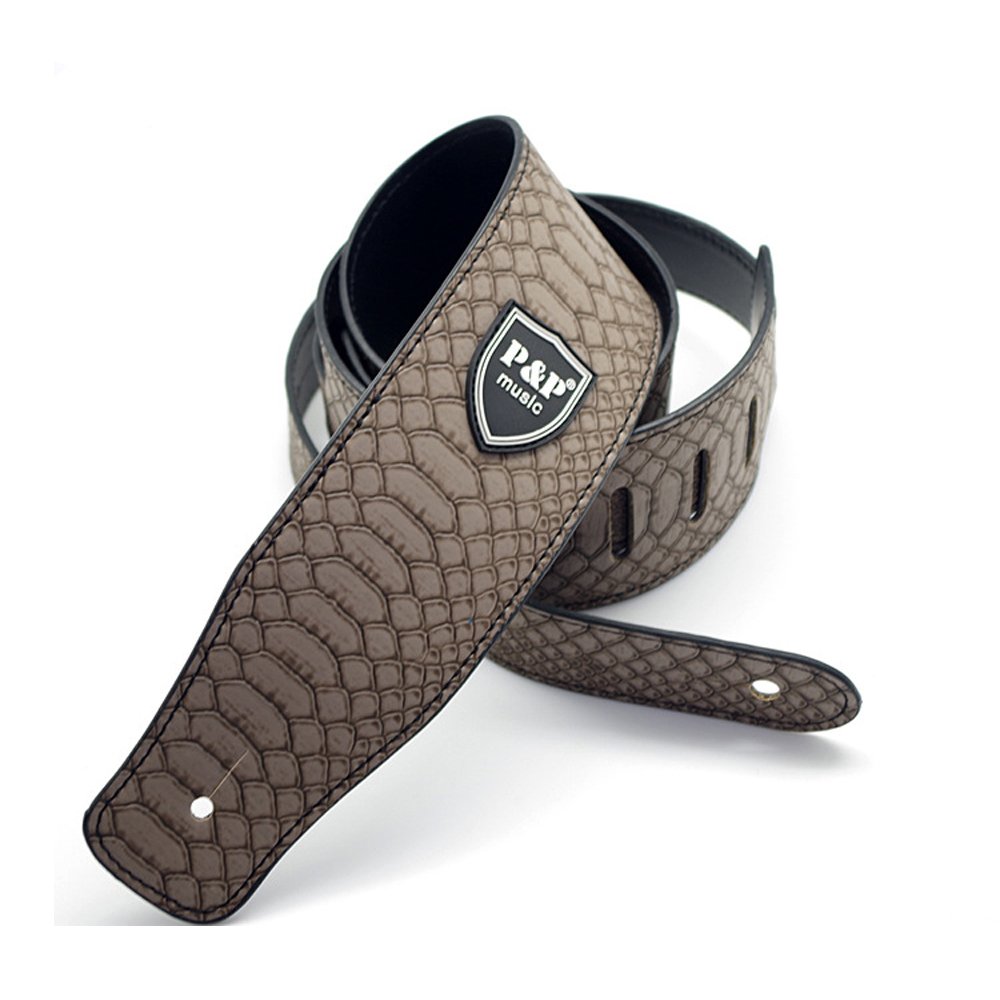 Art Attack Tan Leather Snakeskin Snake Serpent Music Electric Ukulele Bass Guitar Strap