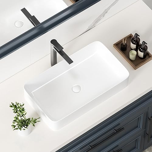 Miniatura 3 de Fregadero de encimera de 24 pulgadas para baño, lavabos rectangulares modernos para baño, lavabos de porcelana de cerámica blanca, lavabos pequeños