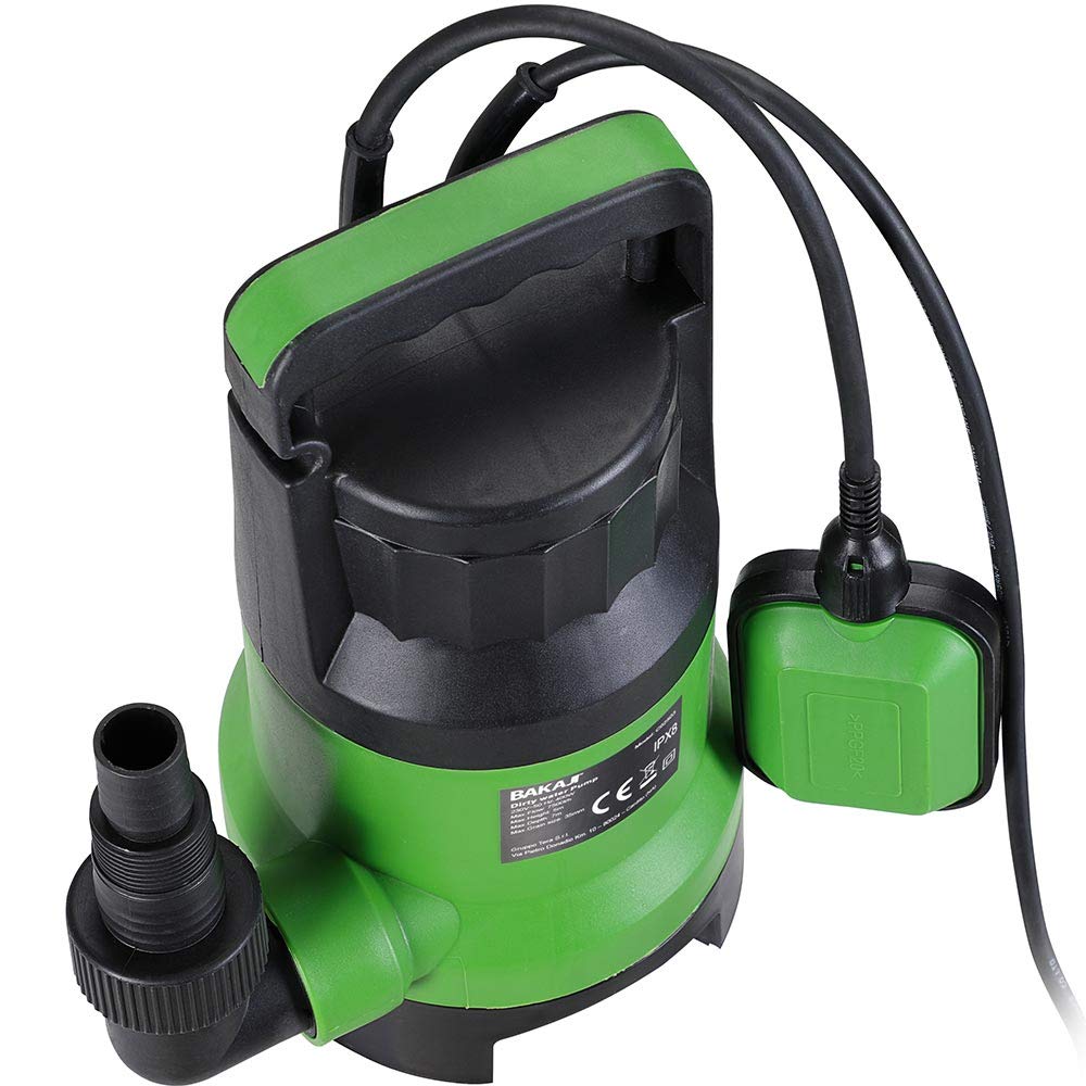 Bakaji Pompa Immersione Elettropompa Sommersa Acque Scure Sporche Potenza 400 W Portata 7000L/h Profondità Massima 7 Metri con Fondo Piatto Maniglia per il Trasporto e Cavo 10 metri (7000 Litri/h)