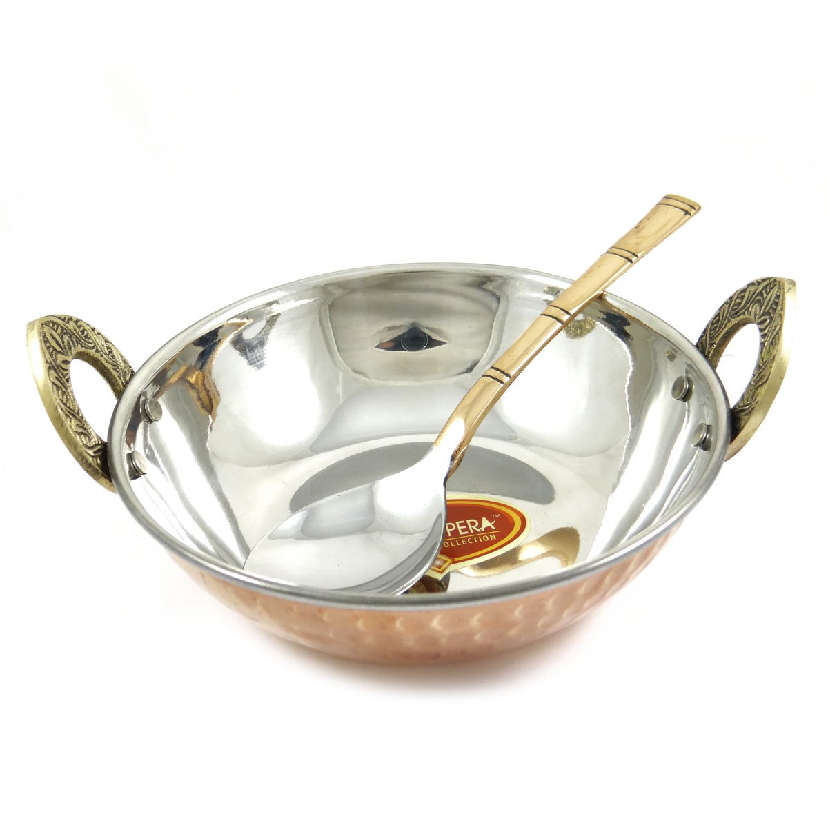 ibaexports Specially Designed Authentic Indian Traditional Style Copper Steel Serveware Karahi with Spoon Tableware Dinnerware