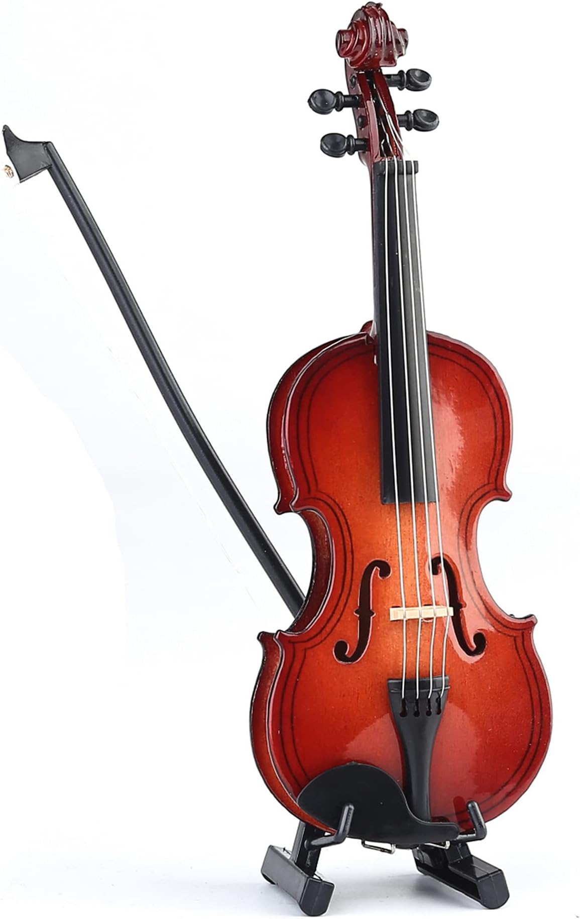 Seawoo Dselvgvu Wooden Miniature Violin with Stand,Bow and Case Mini Musical Instrument Miniature Dollhouse Model Home Decoration (5.63"x2.05"x0.75")