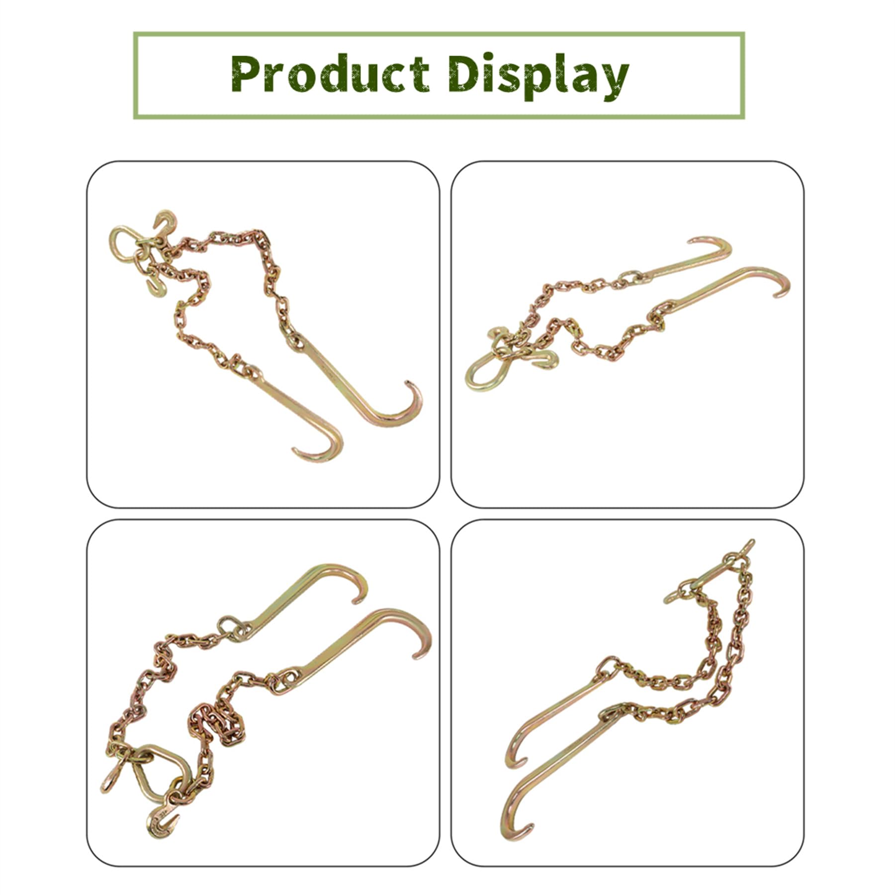 2PCS G70 5/16''x10' Transport Tow Chain J Hook Long Shank W/ R T J & Grab Hook E - Foto 8