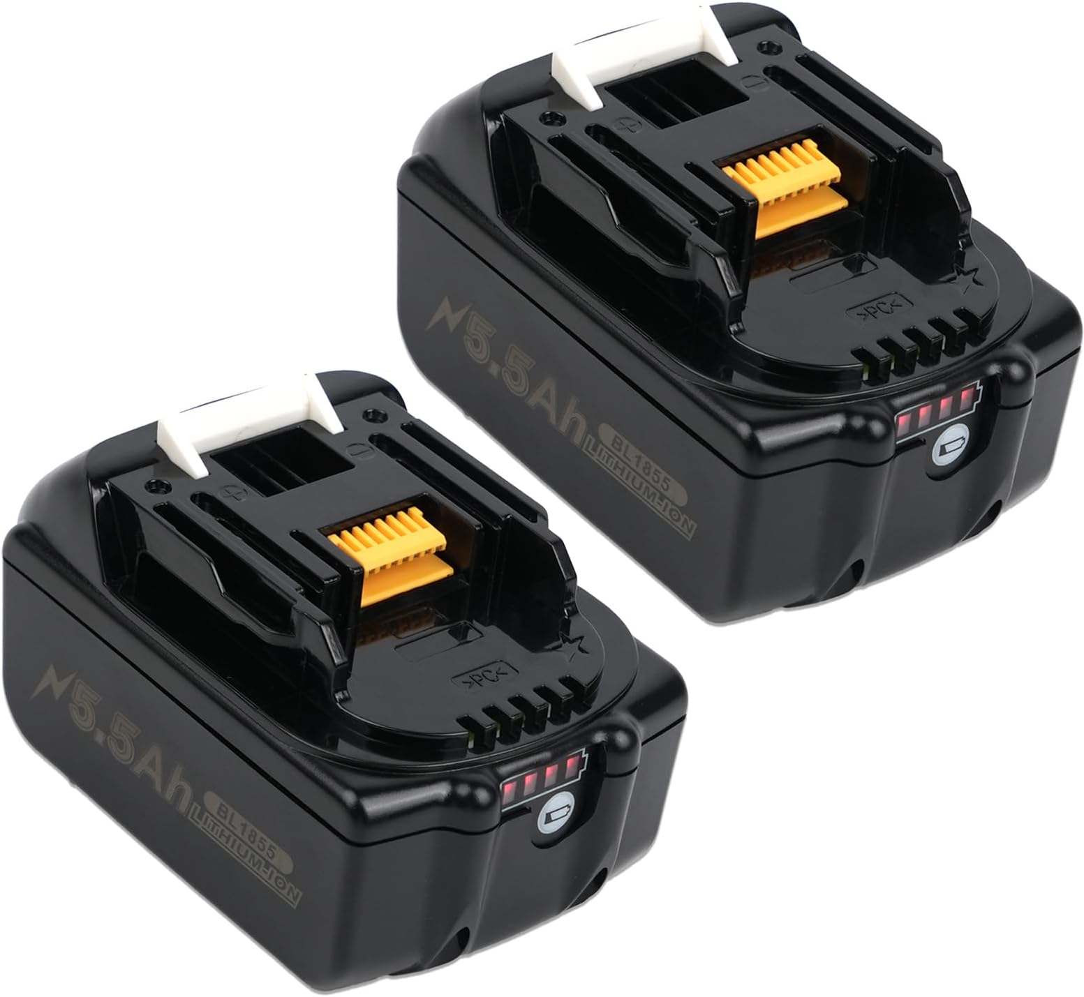 2 x 18V 5.5Ah vervangende accu's voor Makita BL1860B BL1850B BL1840 BL1845 BL1850 BL1830 BL1835 BL1845 BL1890 BL1415 BL1430 BL1440 BL1835 194205-3 LXT-400 met led-accu