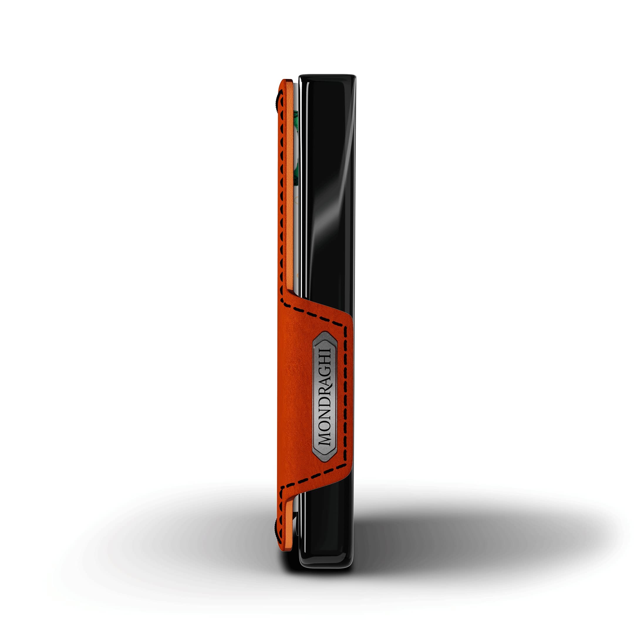 MONDRAGHI® Mini-Wallet. Ultraleichte Geldbörse mit Narbenleder. Kleiner Geldbeutel mit RFID-Schutz-Chip - Kartenetui mit Leichtmetallrahmen | Racing Orange