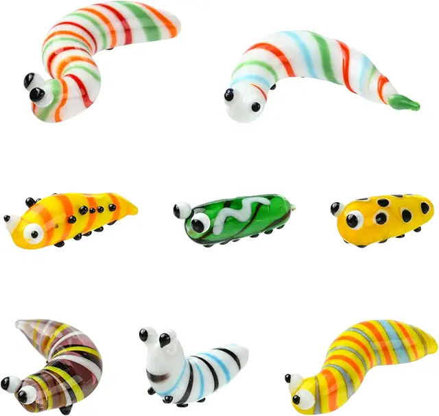 8Pcs Mini Glass Animal Figurines: Hand-Blown Caterpillar Collectibles for Home & Office Decor