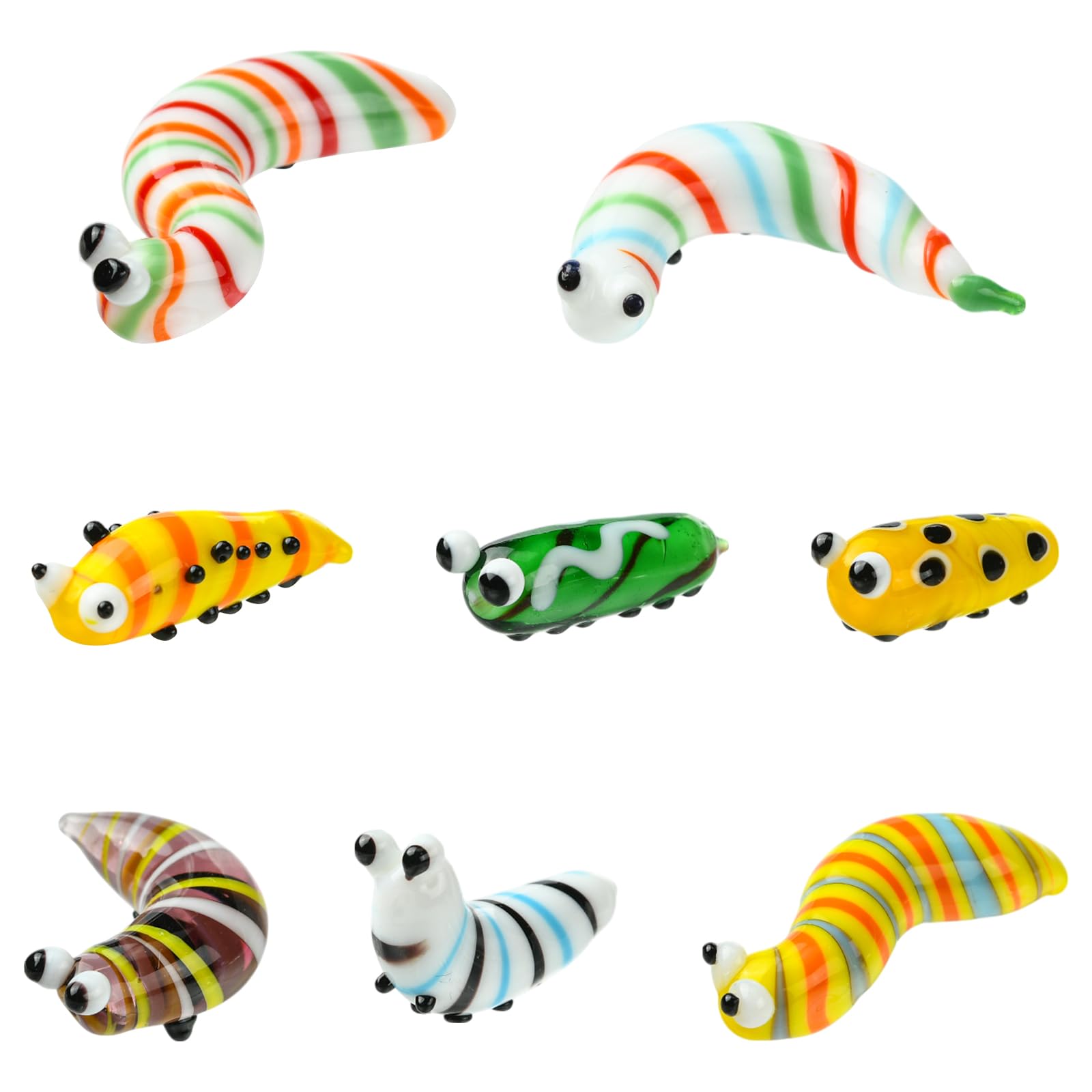 8Pcs Mini Glass Animals Figurines Hand Blown Glass Caterpilla Figurines Collectibles for Office Home Desktop Decoration Gift
