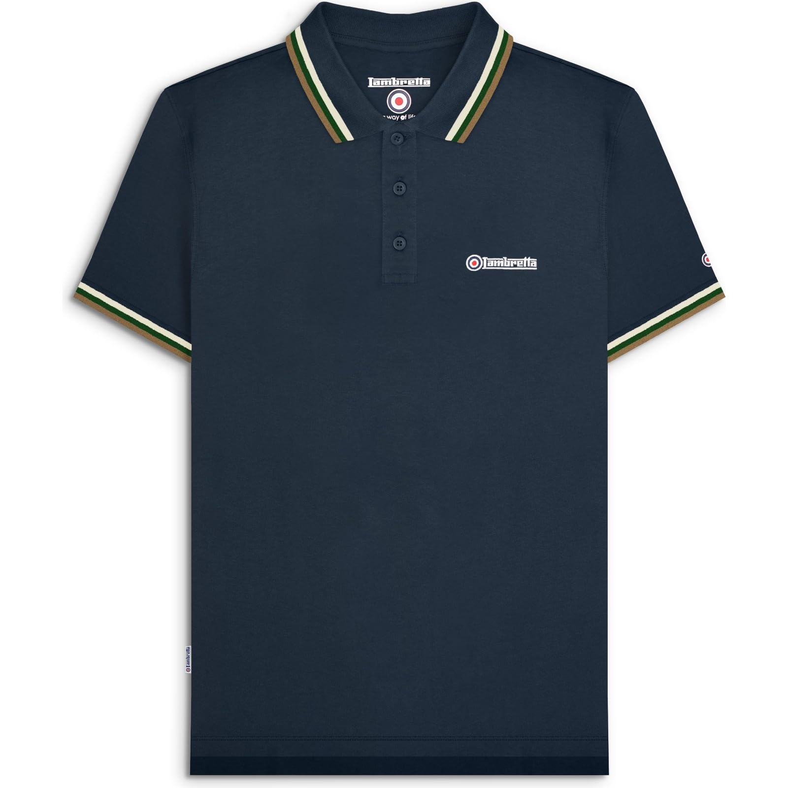 Lambretta Men's Navy/Tofu/Green/Cashew Triple Tipped Polo Shirt - Xl