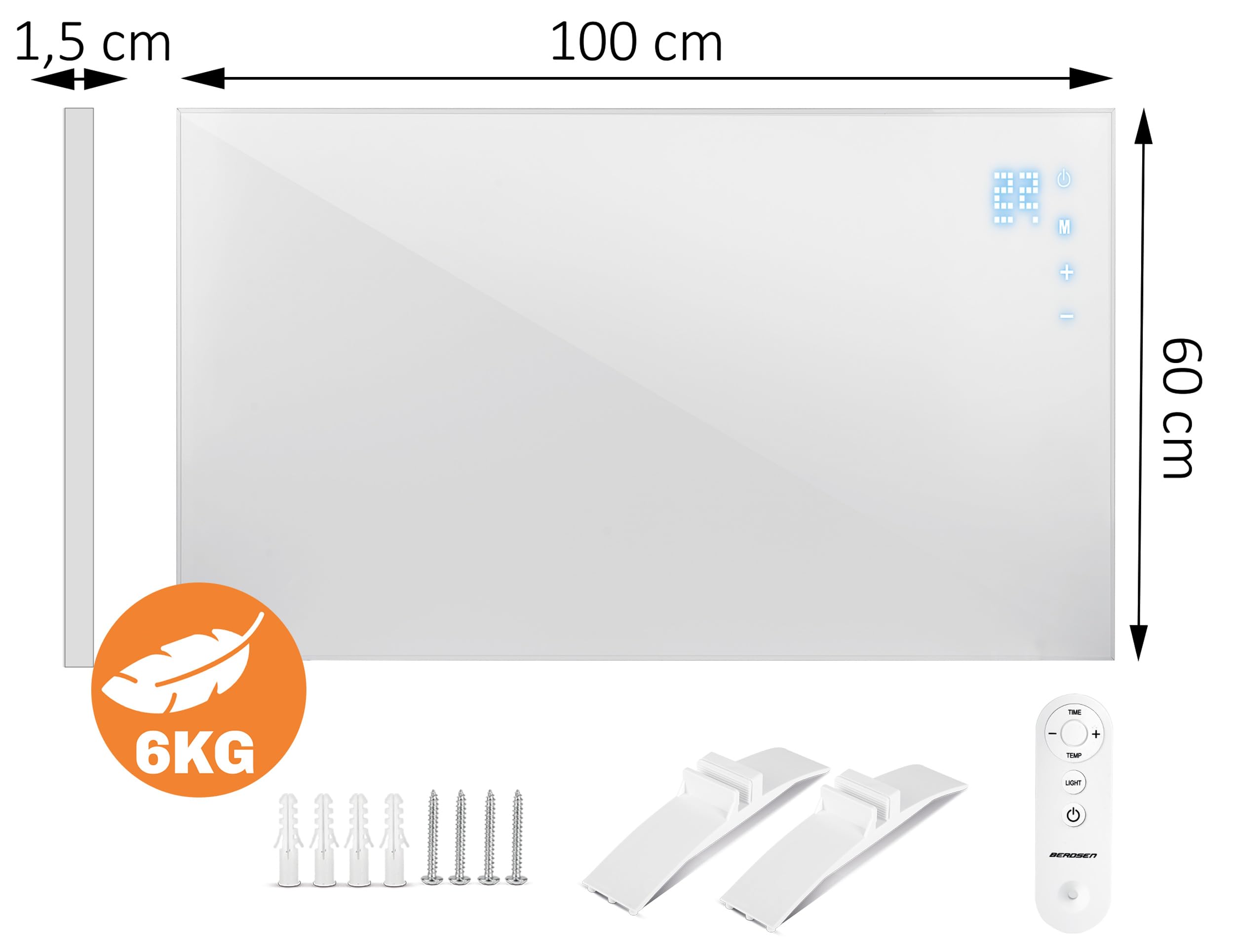 Berdsen Grzejnik na Podczerwień - Panel Grzewczy - 600 W - Szybkie Nagrzewanie - Panel Dotykowy - Pilot WiFi Aplikacja - Timer 1-9 h