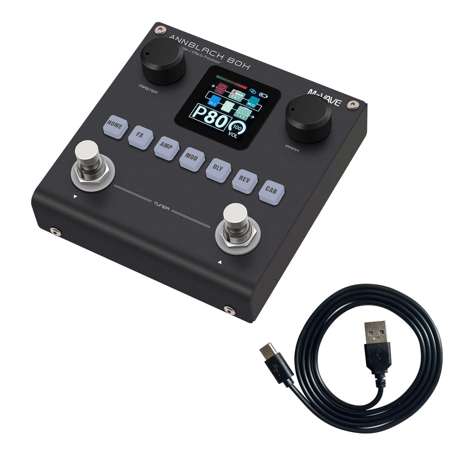 M-VAVE ANN Blackbox Guitar Pedal 80 Editable Presets Reverb Delay Boost Black Box with 6 Effect Modules AMP CAB BT Audio With APP Create Paremeters