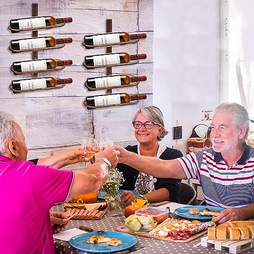 Image of Wine Rack Wall Mounted for 8 Wine Bottles, Metal Wall Hanging Wine Holder Storage, Wine Organizer Shelf for Kitchen Dining Room Bar (Brown)