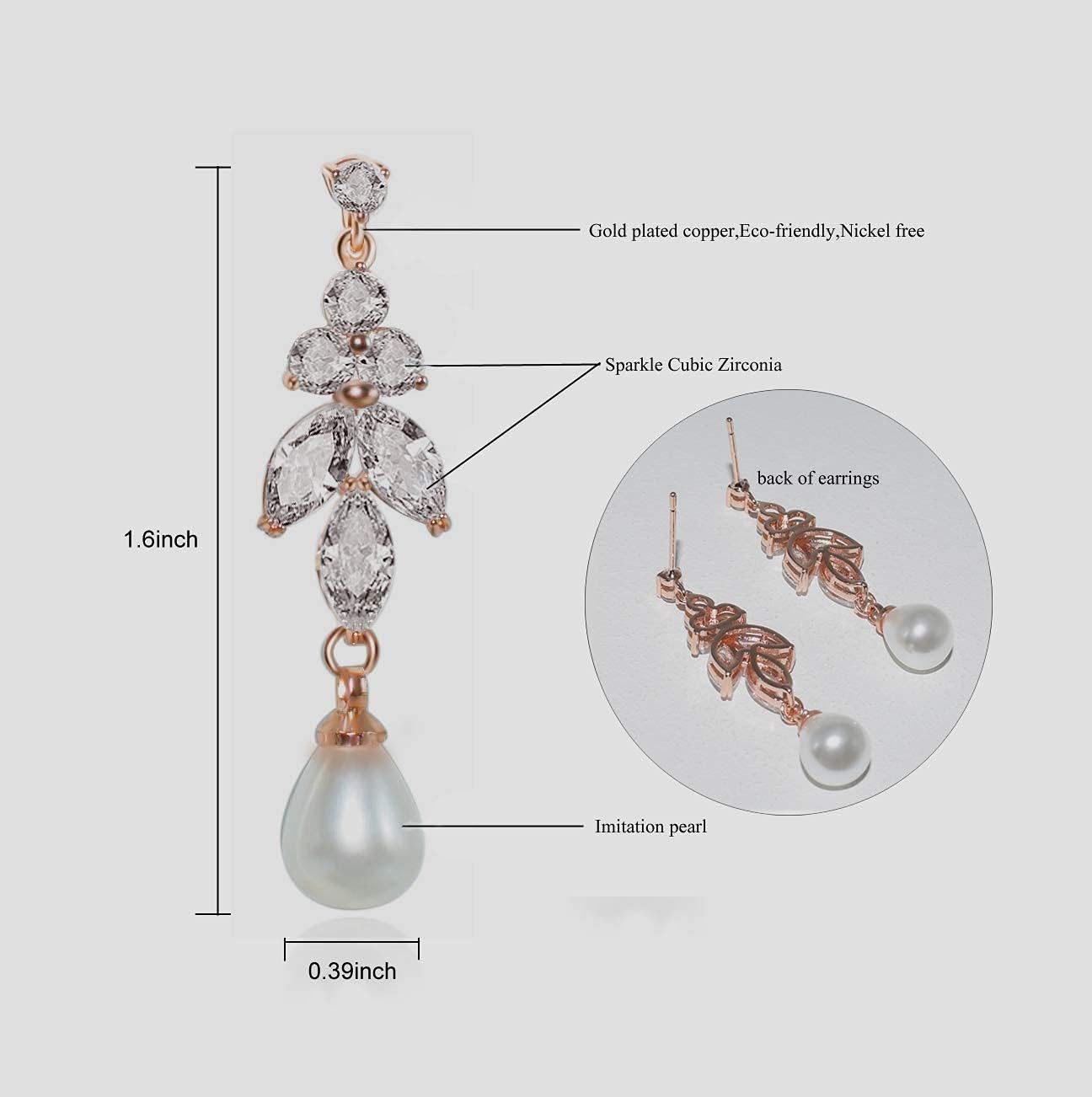 UDORA Women Zirconia Teardrop Imitation Pearl Long Dangle Earrings Bridal Bridesmaid Wedding Jewelry Gifts - Image 5