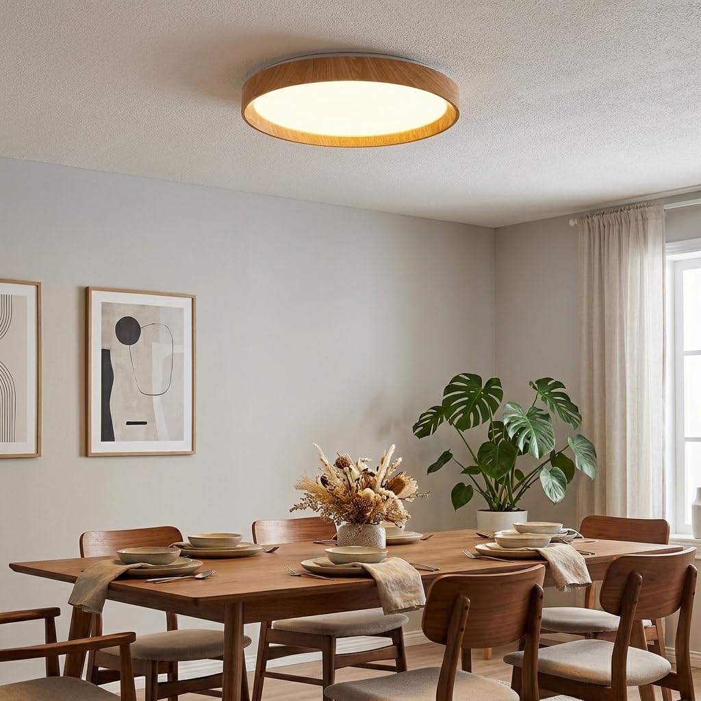 Alpinaluz Plafón LED de Techo Ø48 cm 40W con luz regulable CCT 3000K 4000K 6000K, acrílico con efecto madera, diseño moderno y eficiente ideal para salón, dormitorio y cocina en interiores