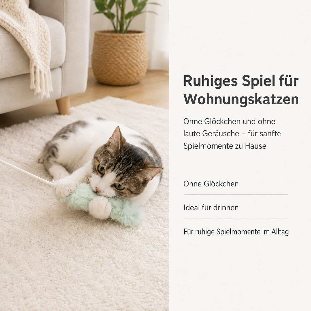 Katzenspielzeug Set – 5X Katzenangel mit echtem Hasenfell – Handgefertigte Spielangel für Katzen – Weiches Federspielzeug für Jagdspaß – Interaktives Spielzeug für Hauskatzen