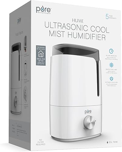 Miniatura 8 de Pure Enrichment HUME Humidificador ultrasónico de niebla fría, nuevo diseño 2020, tanque de 3.5 L fácil de limpiar para habitaciones grandes, dura