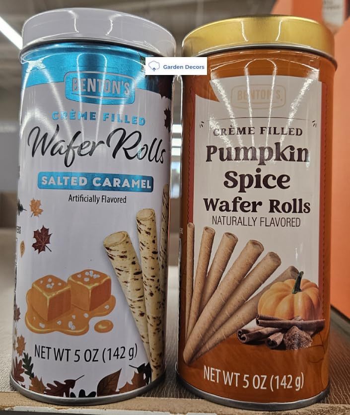 Bentons Crème Filed Wafer Rolls Salted Caramel & Pumpkin Spice 5oz 142g (Two Tins)