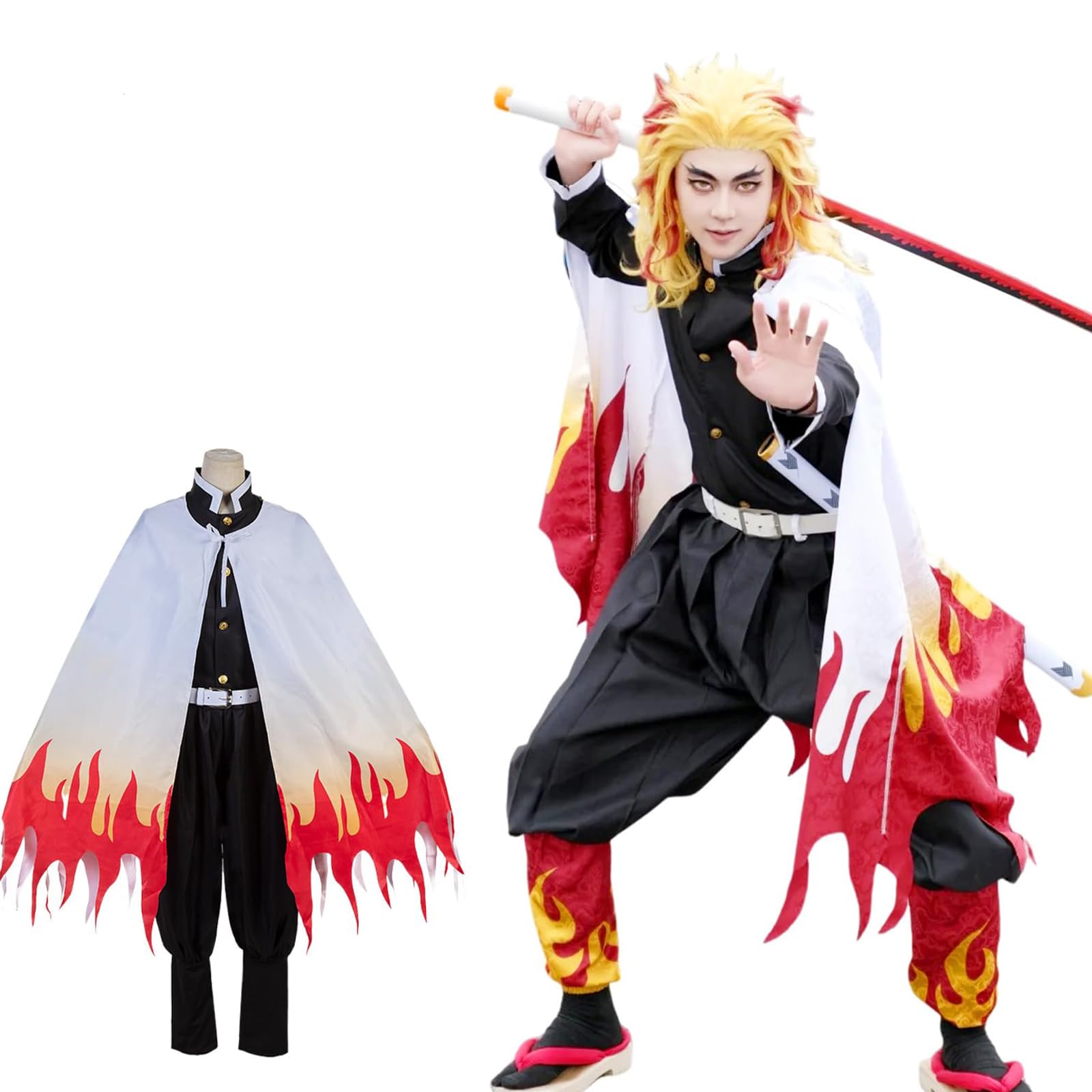 CR ROLECOS Rengoku Kyoujurou Costume Cosplay Anime Kyoujurou Halloween Full Cosplay Set L