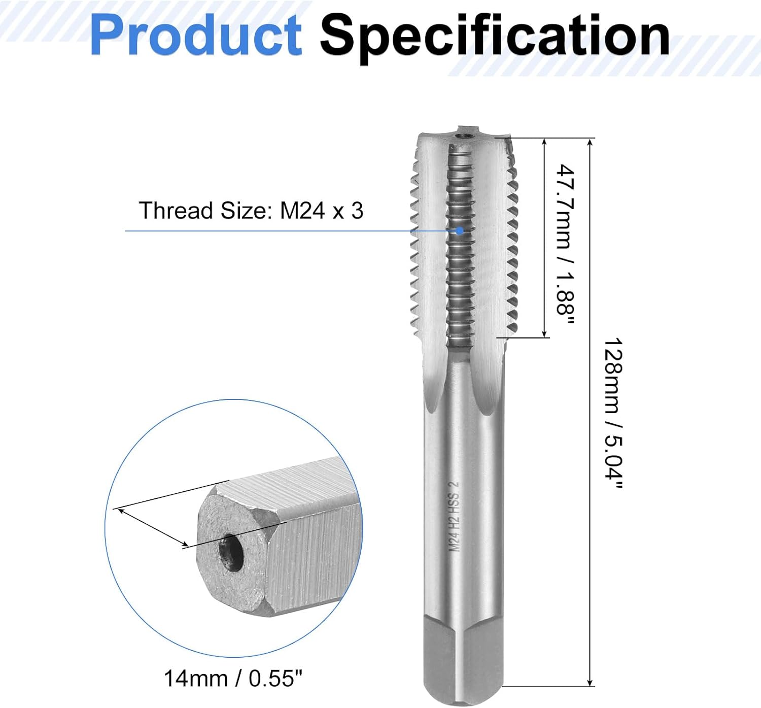 uxcell 3pcs Hand Tap Set, M24 x 3 Taper/Plug/Bottom Metric Thread Screw Taps, High Speed Steel Hand Threading Tapping Tool Kit