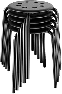 Topeakmart Set of 5 Commercial Plastic Stackable Stools Round Top Backless Stool Metal Leg 17.3in Height Black