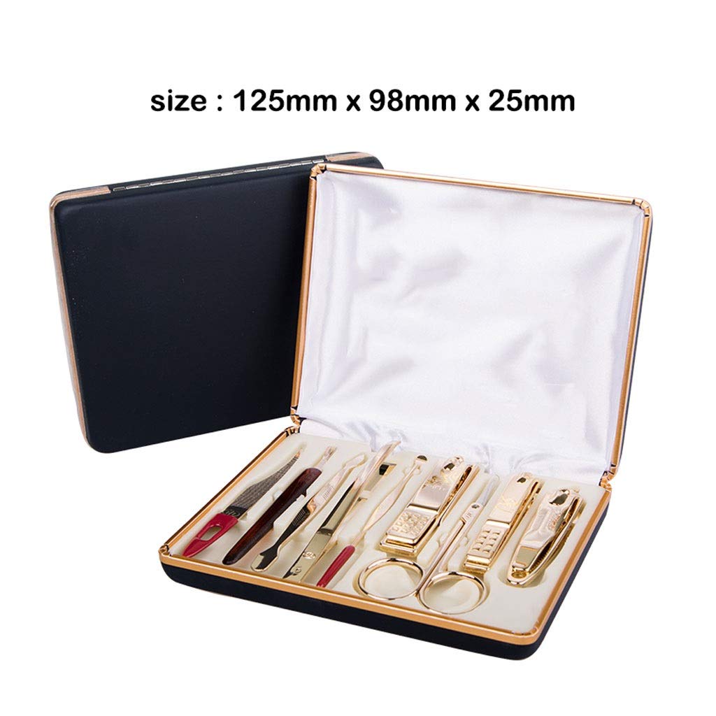 set cortauñas, Juego de acero inoxidable dorado, tijeras oblicuas for adultos, lima de uñas, tijeras de belleza, herramienta de cuidado de belleza de viaje, 9 juegos