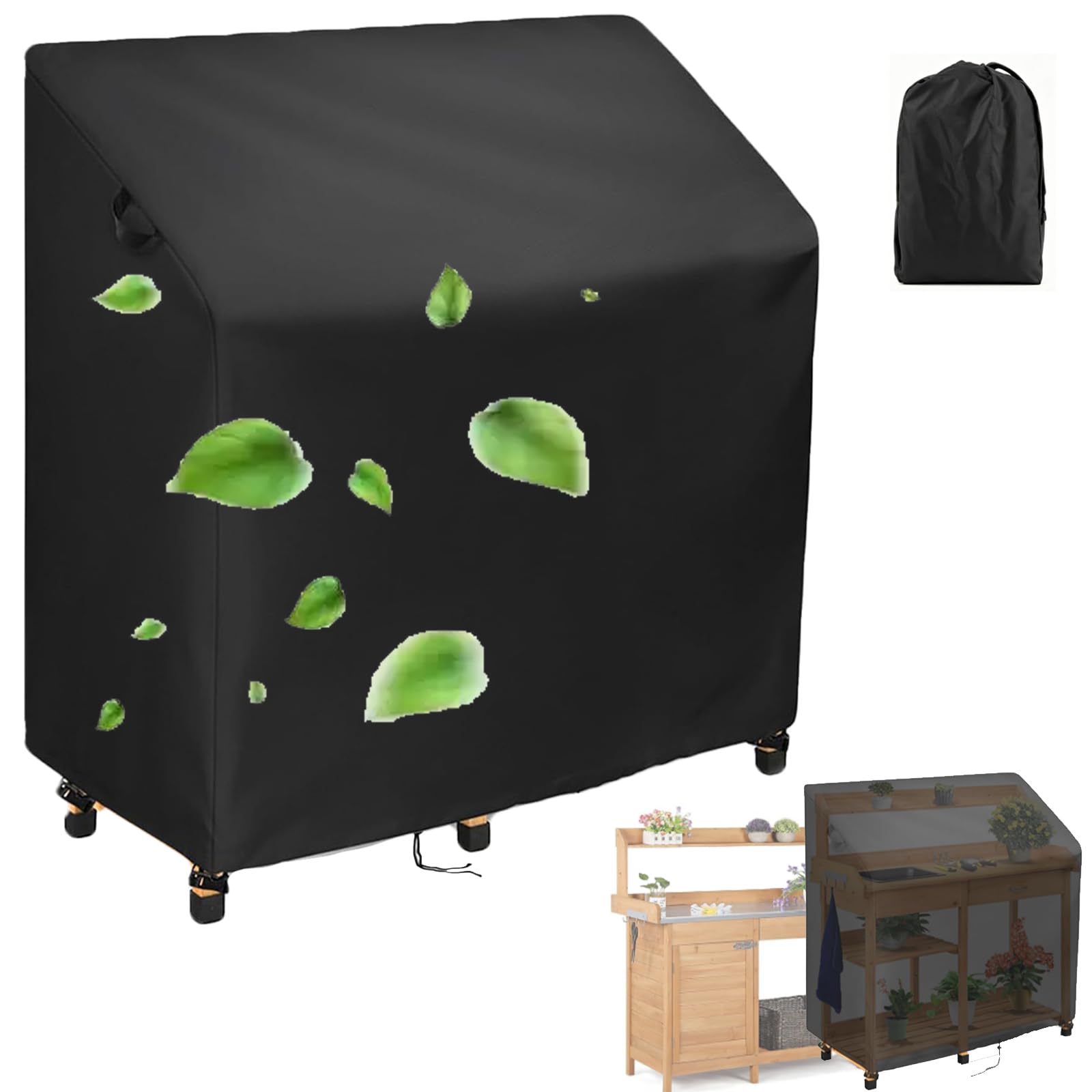 Crysterris Black Waterproof Potting Bench Cover,420D Oxford Greenhouse Workbench Protection Planting Germination Table Protective，Dust-Proof Outdoor Potting Table Covers With Windpr(Size:420d：115*51*122Cm,Color:black)