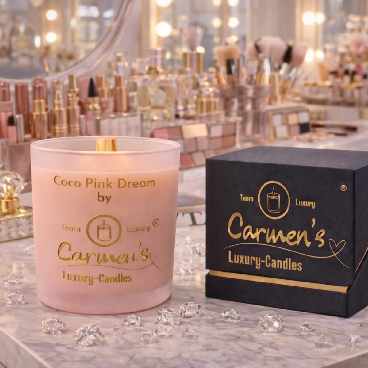 Coco Pink Dream – Candela di cera di cocco fatta a mano con profumo di cocco Bay in vetro di lusso