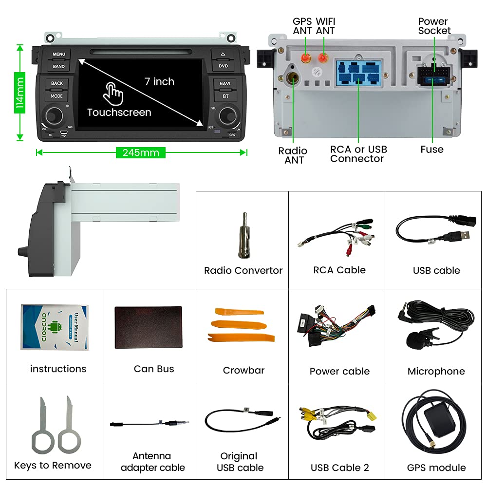 AWESAFE Car Radio 1 Din Head Unit for BMW E46 19992004 Android 10 (2G