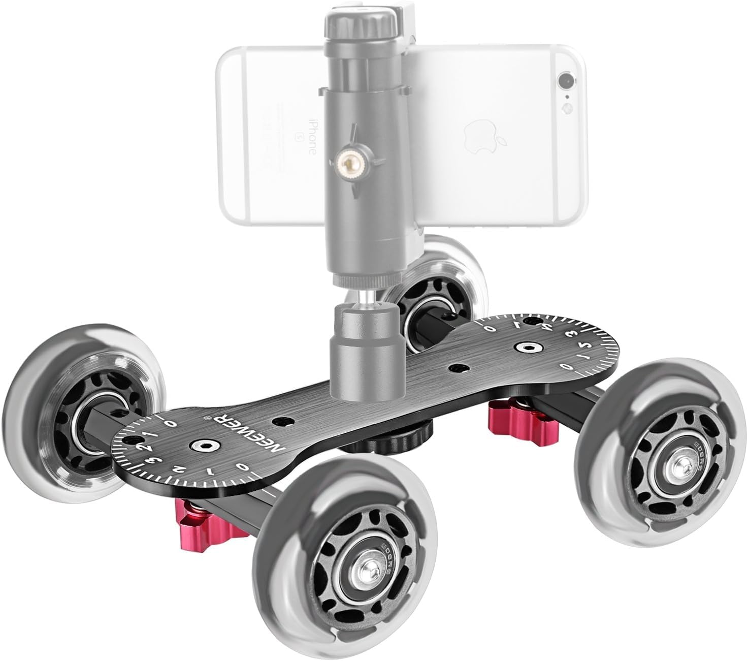 Neewer Skalowany stolik do aparatu Dolly Slider z 22 funtów/10 kg, nośność deskorolkarza, aluminiowe pręty obrotowe gumowe kółka 1/4" 3/8" gwinty śrubowe do lustrzanek cyfrowych (czarny)
