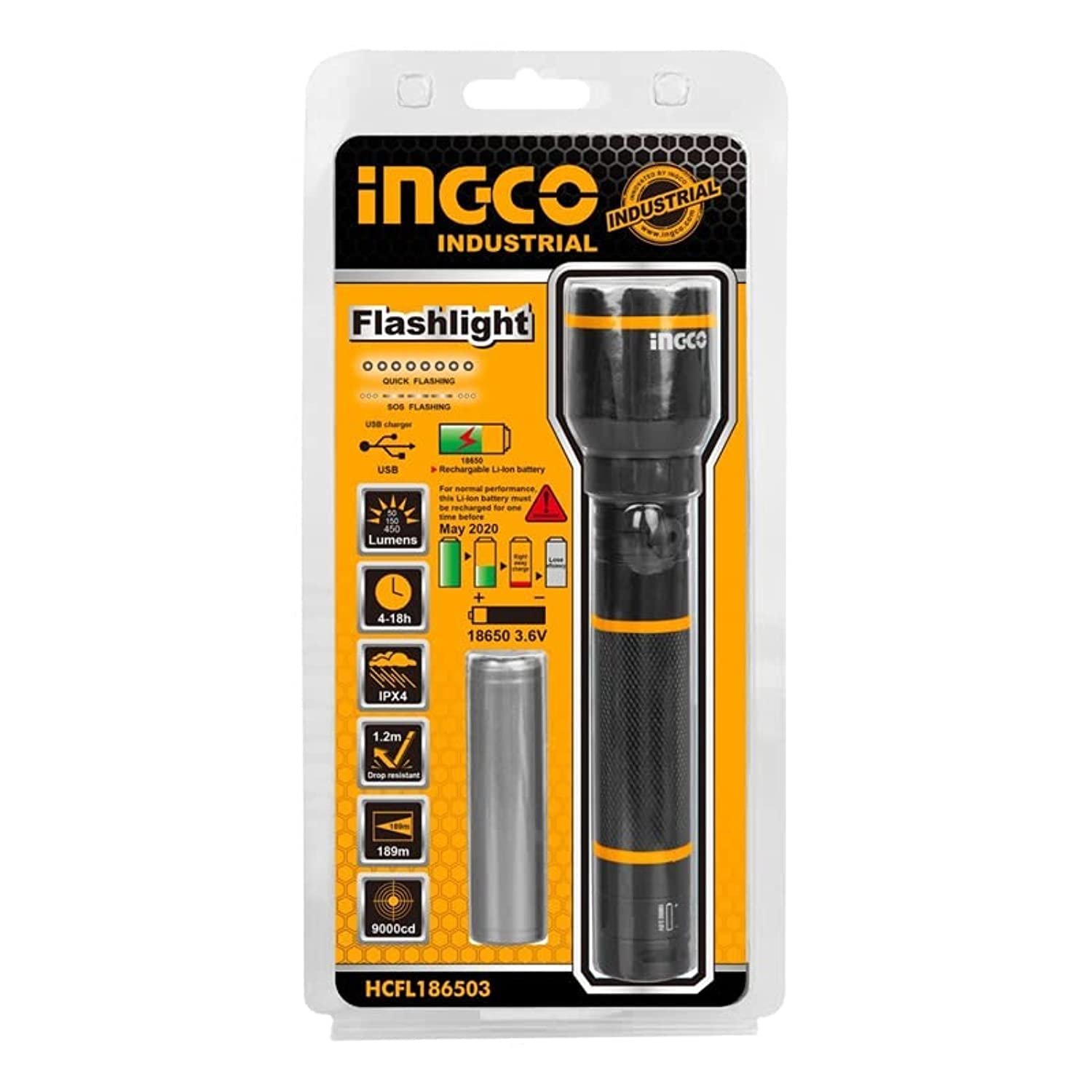 Ingco LED Flashlight HCFL186503 and accessories