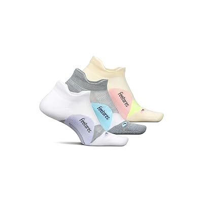 Feetures Elite Max Cushion No Show Tab 3 Pair Pack No Show Socks Shoes White Lilatech/Gray Sky/Sandy Melon, Nylon/Polyester/Spandex