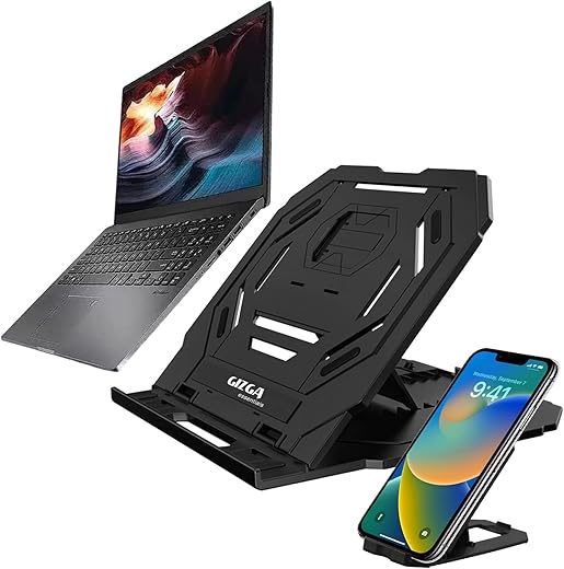 GIZGA ESSENTIALS 2-in-1 Laptop Stand and Mobile Stand, Ergonomic Design, 360° Rotating Base, 10-Adjustable-Angles, Heat Dissipation, Non-Slip Base,…