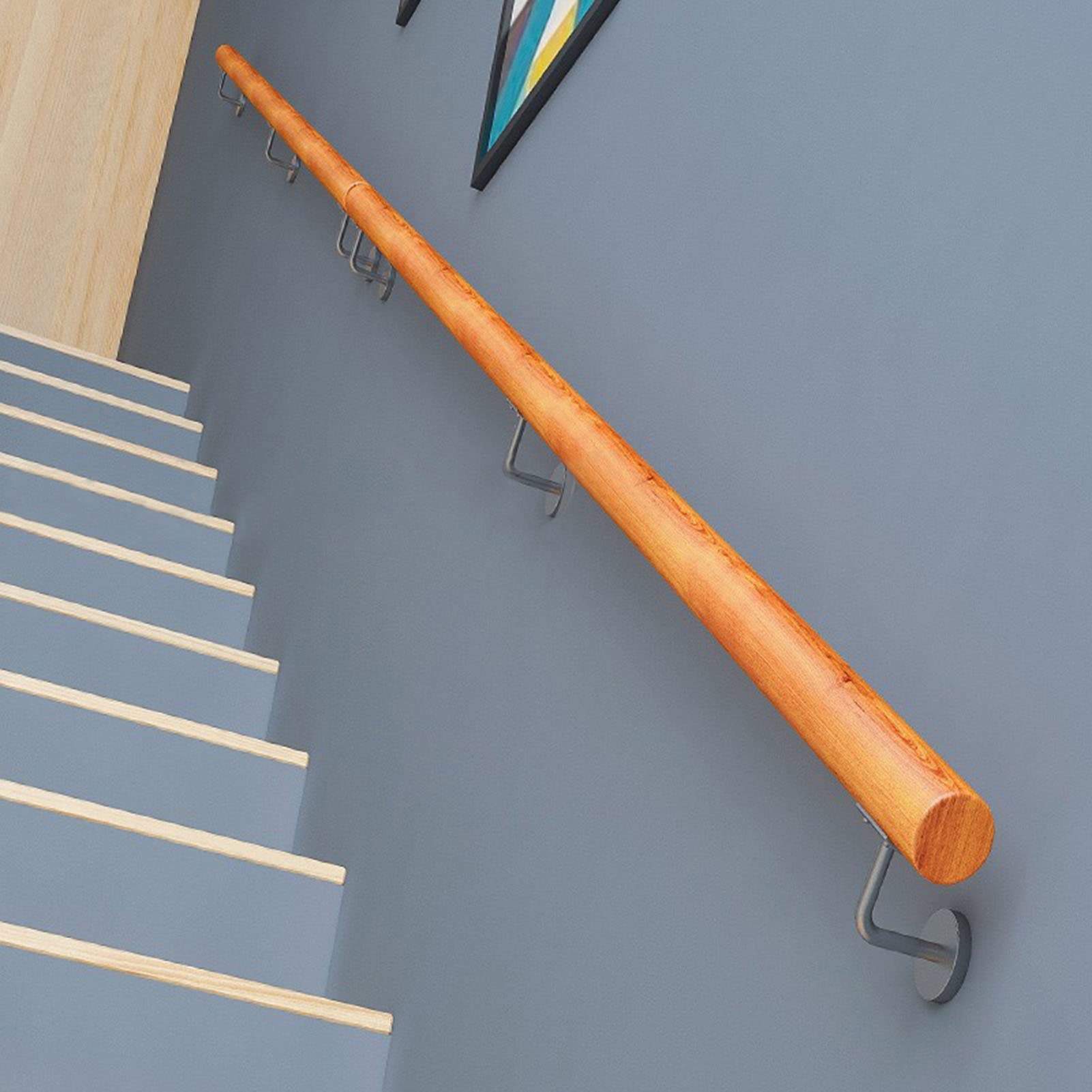 Rampe d'escalier en pin antidérapante avec fixation murale pour sécurité maison