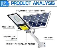 Vista 6 de Luz solar para patio, luces solares para jardín, luz de calle de energía solar, 50 W ~ 300 W, luz de inundación de seguridad LED con control remoto
