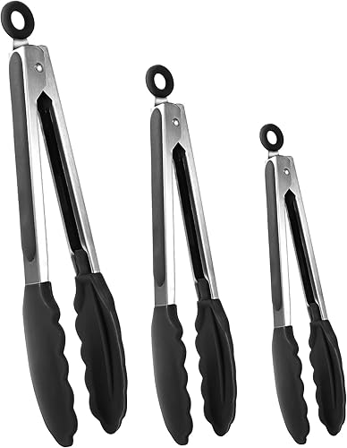 Pinzas para cocinar, pinzas de cocina con puntas de silicona, pinzas de bloqueo de acero inoxidable para asar a la parrilla, antiadherentes,