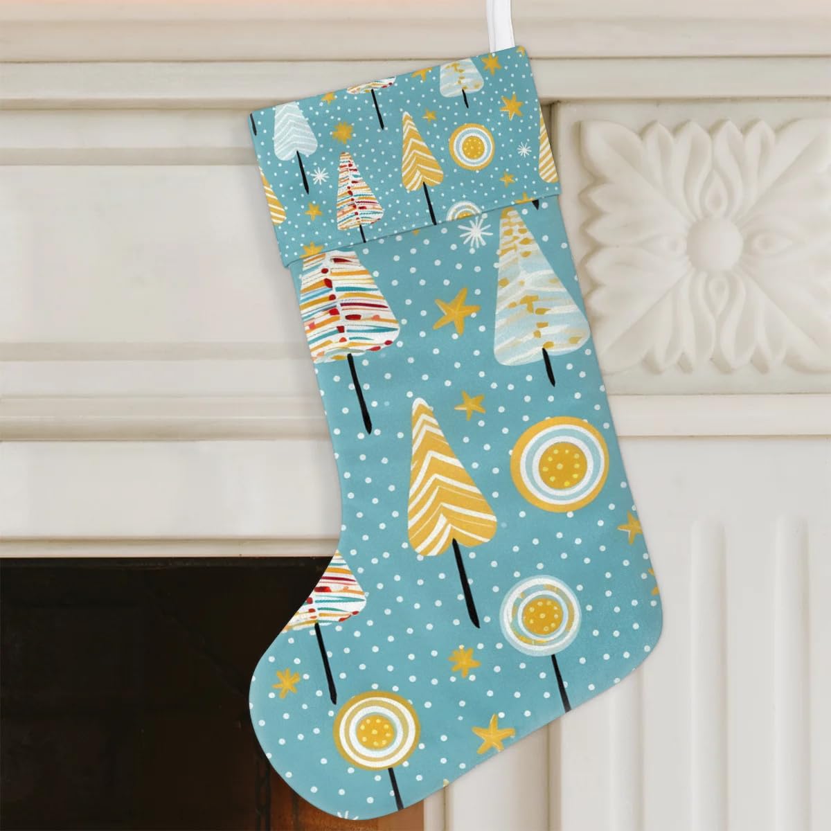 Christmas Stockings, 17.7in Xmas Tree Xmas Stocking Gift Treat Bags Graffiti Tree Xmas Stocking Hanging Ornaments for Xmas Party Gift Filler Fireplace Christmas Tree Decoration