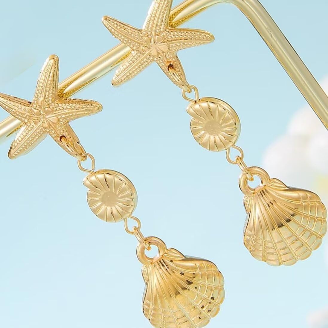 Shell Earrings for Women Gold Silver Starfish Seashell Drop Ocean Beach Outfits for Women Fashion Accessories Gifts - Image 5