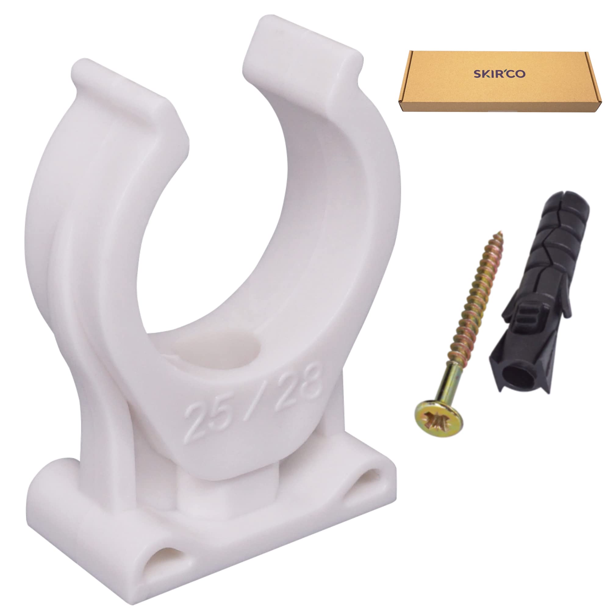 SKIR'CO (20 pcs) Pipe Clips, Plastic Clamps for 25-28 mm Pipes, U Type Pipe Clamp, Hose Hangers, Tubing White Clips - Image 2